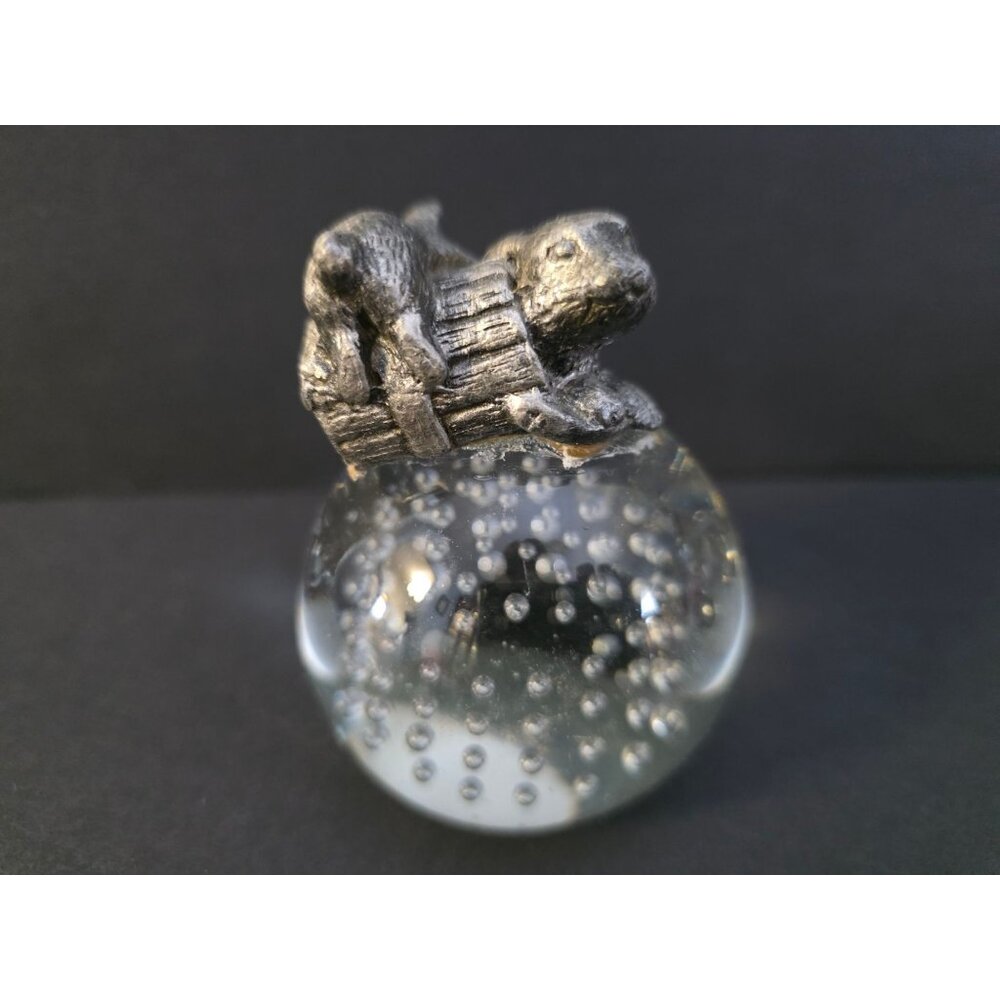 Pewter Rabbit Bunny Figurine On Glass Bubble Paperweight By Applause Inc.